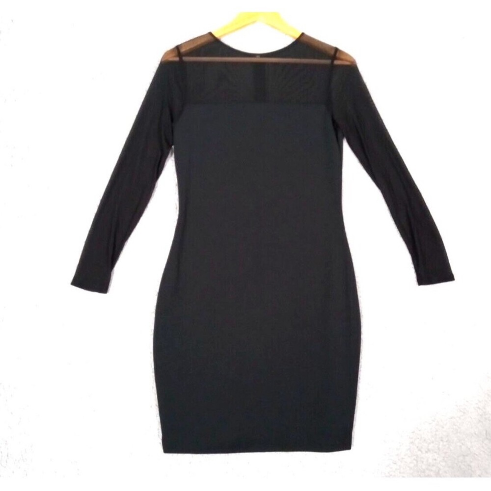 Charlotte Russo Fitted Dress Women's Size M Black Sheer Sleeves Zipper Back
